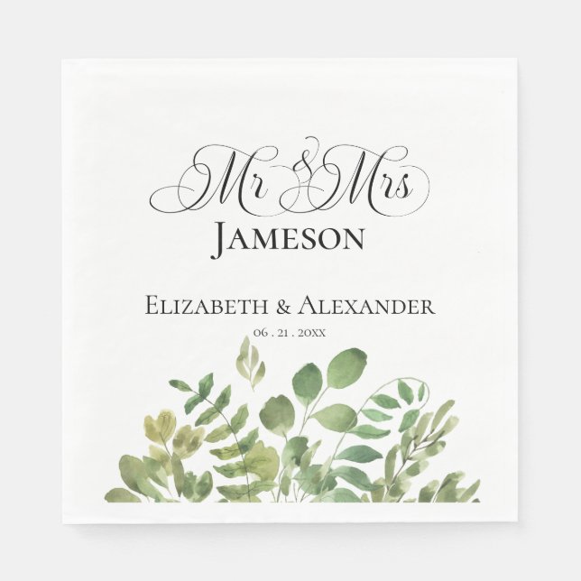 Einfache Foliage, Mr. & Mrs. Wedding Reception Serviette (Vorderseite)