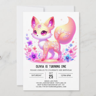 Einfache Forest Fox Pastel 1. Geburtstag Einladung