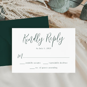 Einfache Forest Green Script Hochzeit RSVP Karte