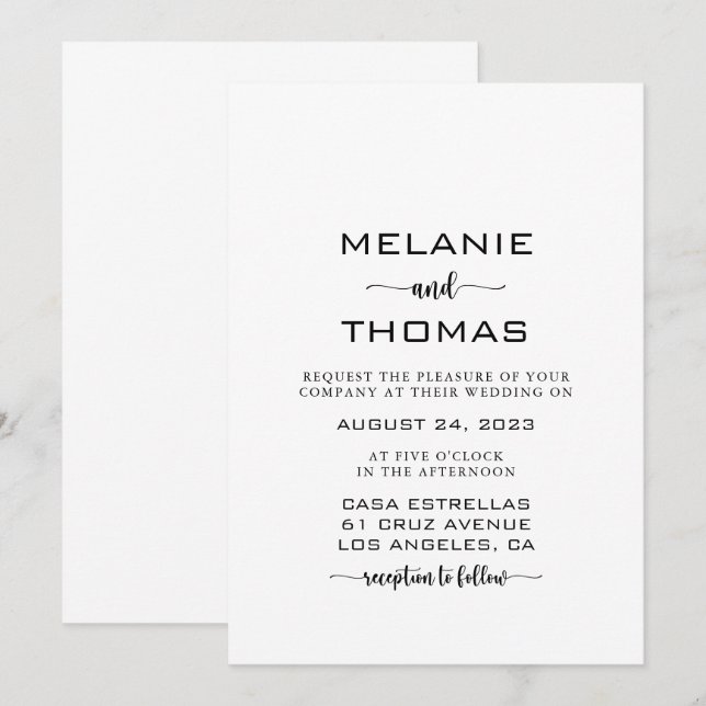 Einfache formale Kalligrafie Script Wedding Invita Einladung (Vorne/Hinten)