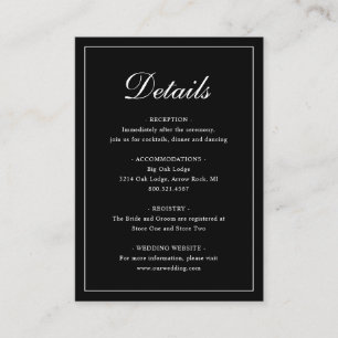 Einfache formale klassische Schwarze Hochzeit Begleitkarte