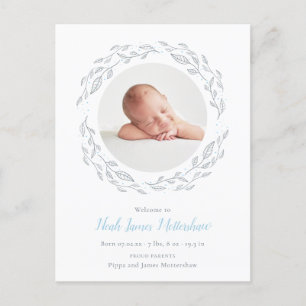 Einfache Foto Baby Junge Florale Geburtsanzeige Ankündigungspostkarte