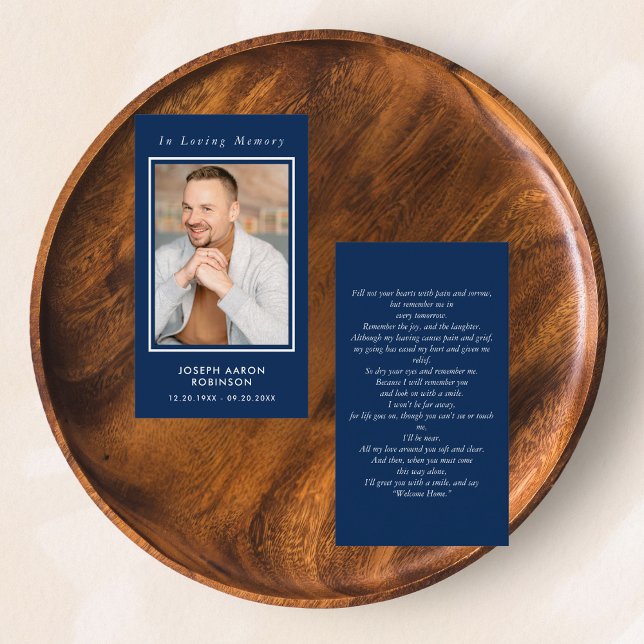 Einfache Foto-Beerdigungskarte Blue Prayer Card Visitenkarte (Von Creator hochgeladen)