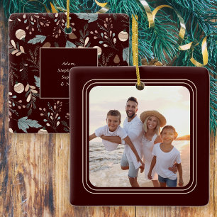 Einfache Foto-Boho-Wintergrün-Weihnachten Keramikornament