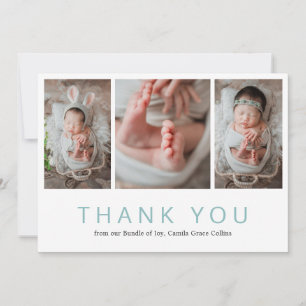 Einfache Foto Collage Blue Modern Baby Dusche Dankeskarte