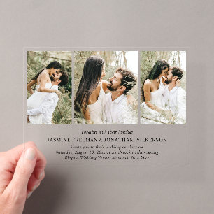 Einfache Foto Collage Elegante Hochzeit Acryleinladungen