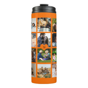 Einfache Foto-Collage mit Monogramm Keepake-Orange Thermosbecher