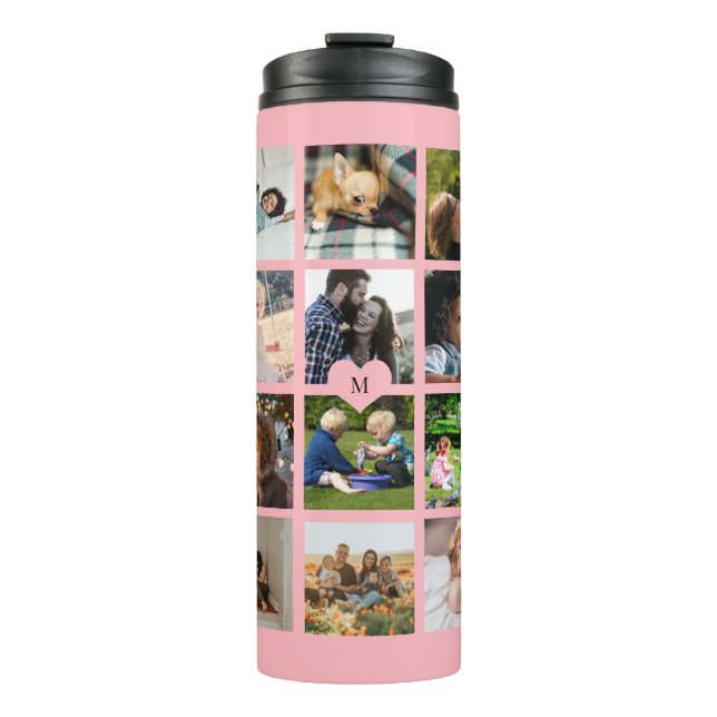 Einfache Foto-Collage mit Monogramm Keepake-Rose Thermosbecher (Vorderseite)