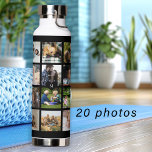 Einfache Foto-Collage mit Monogramm Sake schwarz Trinkflasche<br><div class="desc">Fügen Sie 20 Fotos für Familie, Kinder, Haustiere oder Freunde hinzu und kreieren Sie Ihre eigene trendige Collage Grid Schwarz-Weiß Wasserflasche mit Ihrem persönlichen oder familiären Monogramm-Namen in einem Schwarzen Herz. Einfach mit Ihren benutzerdefinierten quadratischen Bildern und Buchstaben personalisieren. Es kann ein nettes, nachdenkliches Geschenk für ein Familienmitglied, einen Freund...</div>