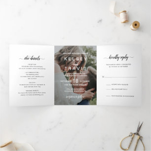 Einfache Foto Elegante Moderne Hochzeit Dreifach Gefaltete Einladung
