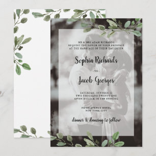 Einfache Foto-Hochzeit des Watercolor-Grün-  Einladung