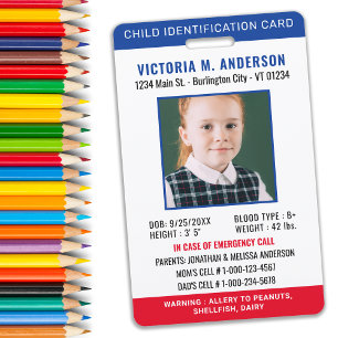 Einfache Foto-Identifikation Notfall-Kinder-ID Ausweis