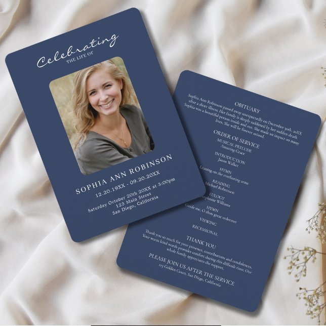 Einfache Foto-Memorial Blue Order of Service Programm (Von Creator hochgeladen)