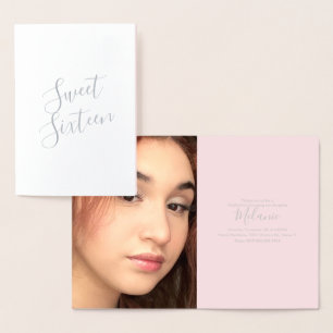 Einfache Foto-Rosa-Sweet-Sixteen-Script-Folienkart Folienkarte