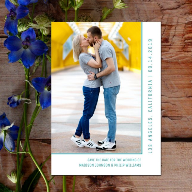 Einfache Foto Save the Date | AQUAMARIN (Simple Line Photo Save the Date - Teal)