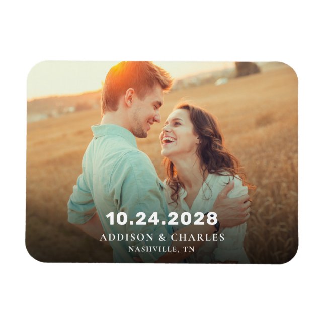 Einfache Foto Typografie Save the Date Hochzeit Magnet (Horizontal)