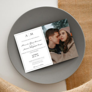 Einfache Foto- und Monogramm-Hochzeit Einladung