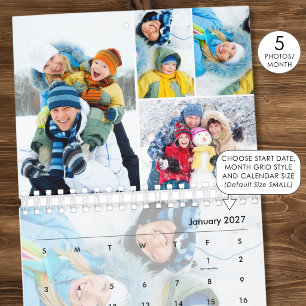 Einfache Fotocollage 5 pro Monat Benutzerdefiniert Kalender