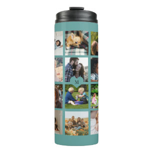 Einfache Fotocollage mit monogrammiertem Erinnerun Thermosbecher