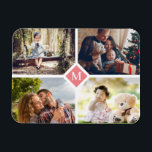 Einfache FotoCollage mit vier Familien Magnet<br><div class="desc">Erstellen Sie Ihren eigenen Foto Collage Magneten. Design mit 4 Fotos aus Ihrer Familie und Single-Buchstaben,  die auf Korallenhintergrund beginnen. Perfekt als Geschenk oder Sake.</div>