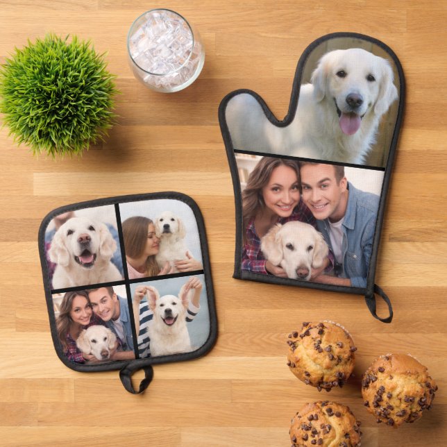 Einfache FotoCollage Mitt 2 Potholder 4 Ofenhandschuh & Topflappen-Set (Oben Unten)