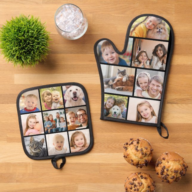 Einfache FotoCollage Mitt 7 Potholder 9 Ofenhandschuh & Topflappen-Set (Oben Unten)