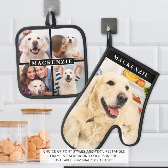 Einfache FotoCollage und Name des Fotos Ofenhandschuh & Topflappen-Set (Von Creator hochgeladen)
