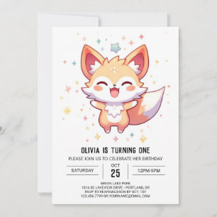 Einfache Fox 1. Geburtstag Einladung