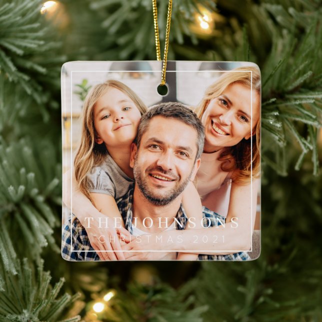 Einfache Frame Moderne Chic Foto Keepake Keramikornament (Baum)