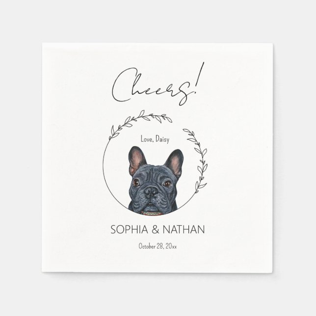 Einfache französische Bulldogge Hochzeitcocktail N Serviette (Vorderseite)