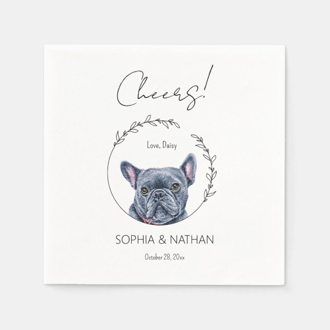 Einfache französische Bulldogge Hochzeitcocktail N Serviette (Vorderseite)