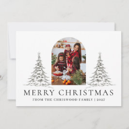 Einfache Frohe Weihnachten Tannenbaum Familienfoto