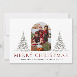 Einfache Frohe Weihnachten Tannenbaum Familienfoto