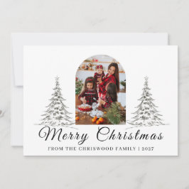 Einfache Frohe Weihnachten Tannenbaum Familienfoto