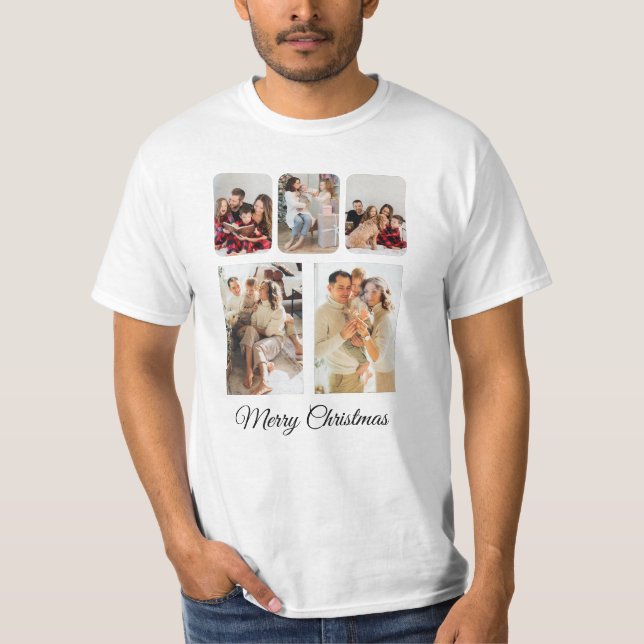 Einfache frohe Weihnachts-FotoCollage T-Shirt (Vorderseite)