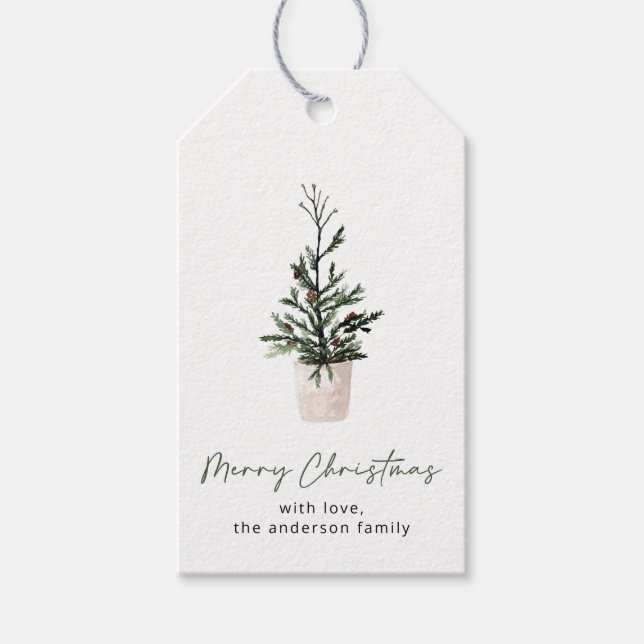 Einfache fröhliche Weihnachtsbäume Geschenktasten Geschenkanhänger (Vorderseite)