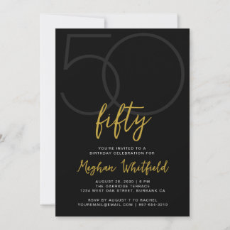 Einfache fünfzigste Goldschrift 50. Geburtstagsfei Einladung