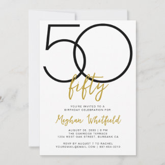 Einfache fünfzigste Goldschrift 50. Geburtstagsfei Einladung