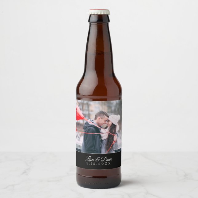 Einfache Gastgeschenk Hochzeit von Fotovorlagen Bierflaschenetikett (Vorderseite)