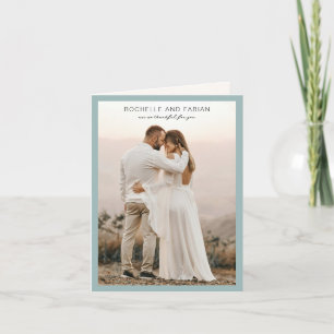 Einfache gedämpfte blaue Foto elegante Hochzeit Dankeskarte