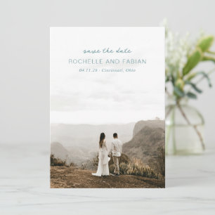Einfache gedämpfte blaue Foto elegante Hochzeit Save The Date