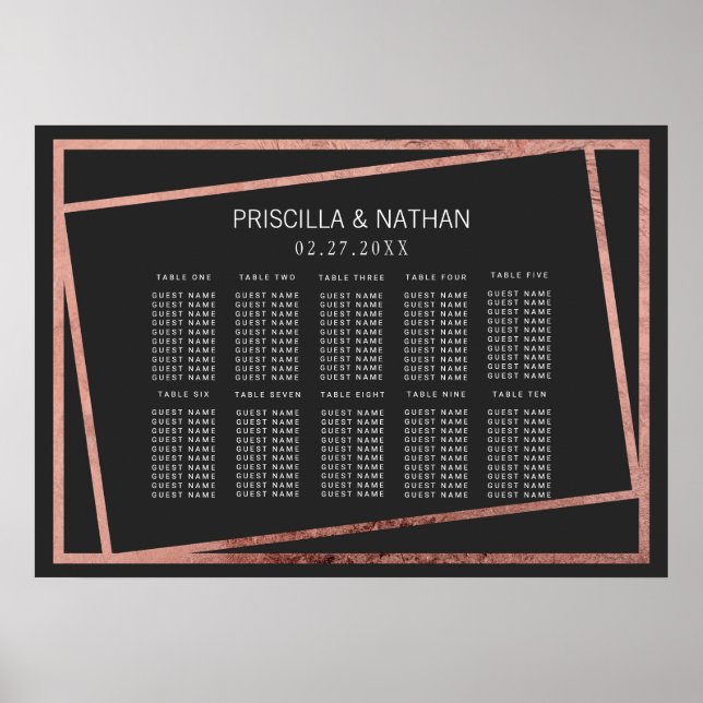 Einfache gedeckte Rose Gold Border Black Seating C Poster (Vorne)