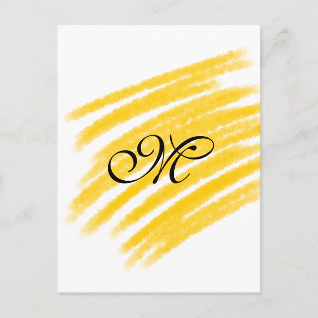 einfache gelbe Aquarelllinien fügen Ihre Monogramm Postkarte (Vorderseite)
