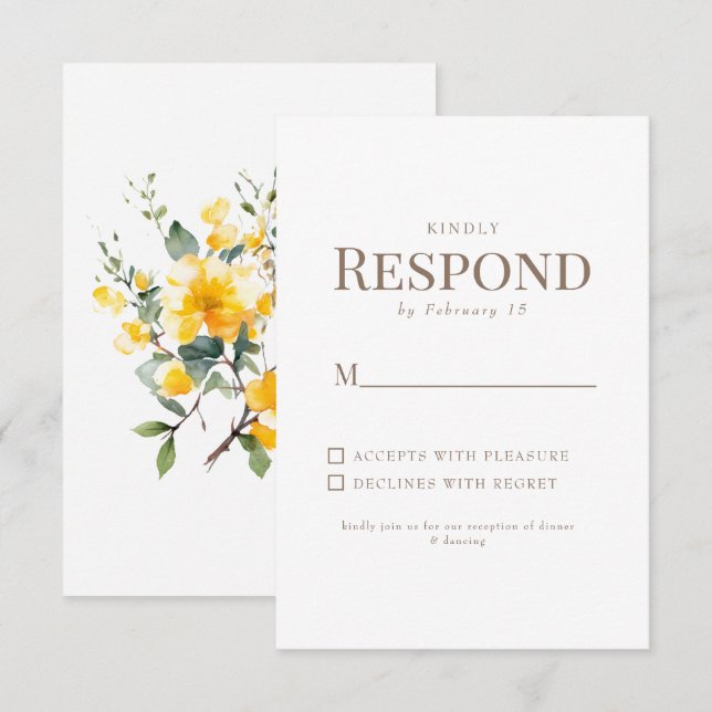 Einfache gelbe Blütengold Weißer Hochzeitstich RSV RSVP Karte (Vorne/Hinten)