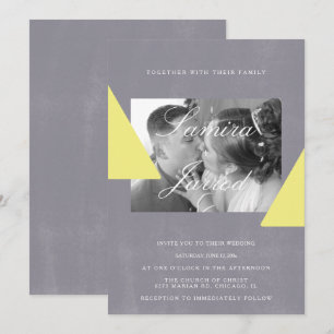 Einfache gelbe graue Steinformen Foto Hochzeit Einladung