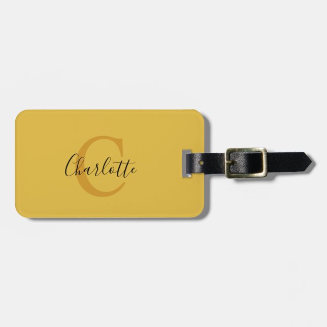 Einfache gelbe Monogram-Gepäckmarke Gepäckanhänger (Vorderseite horizontal)