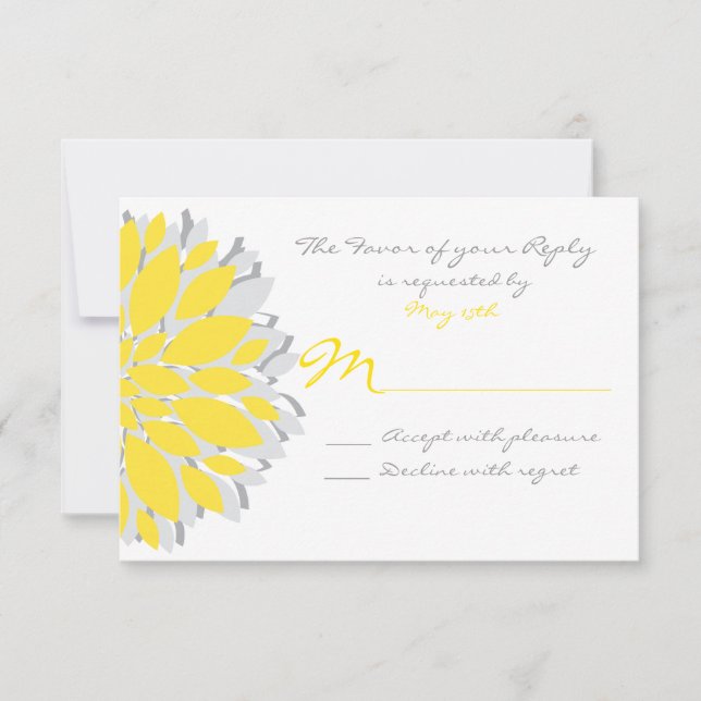 Einfache, gelbe und graue Blume Hochzeiten von RSV RSVP Karte (Vorderseite)