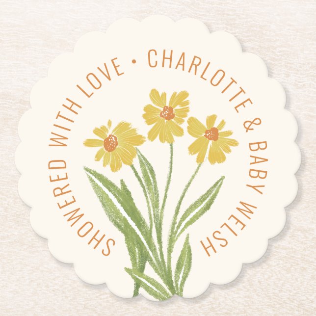 Einfache gelbe Wildblume mit Liebe duscht Untersetzer (Vorderseite)