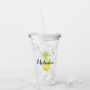 Einfache Gelbgrüne Wasserfarbe Ananas Name    Acryltrinkbecher