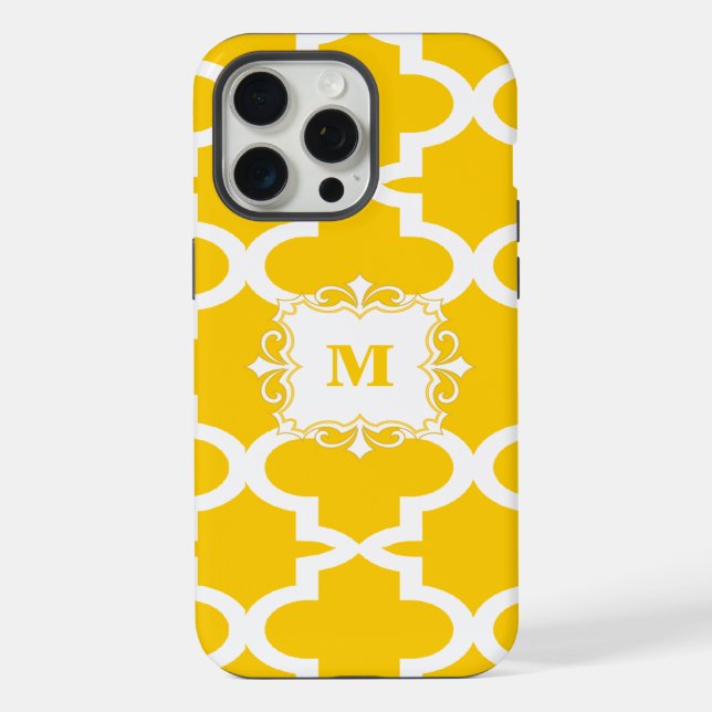 Einfache Gelbmuster-Monogramm iPhone 15 Pro Max Hülle (Rückseite)
